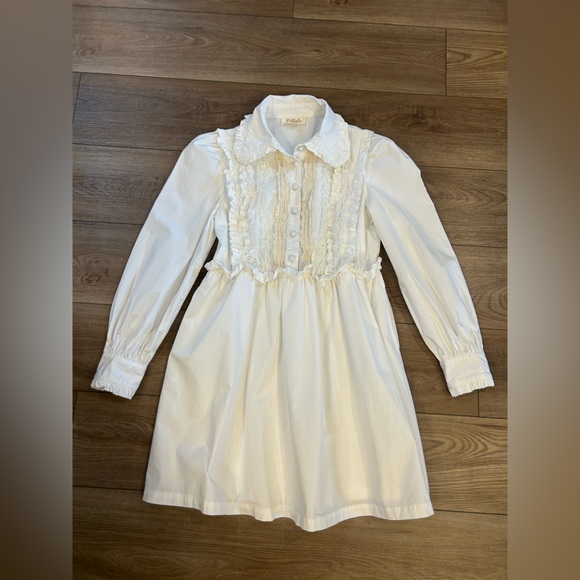 Listicle White Cotton Lace Prairie Cottagecore Dress Puff Sleeve -Small - Picture 7 of 8